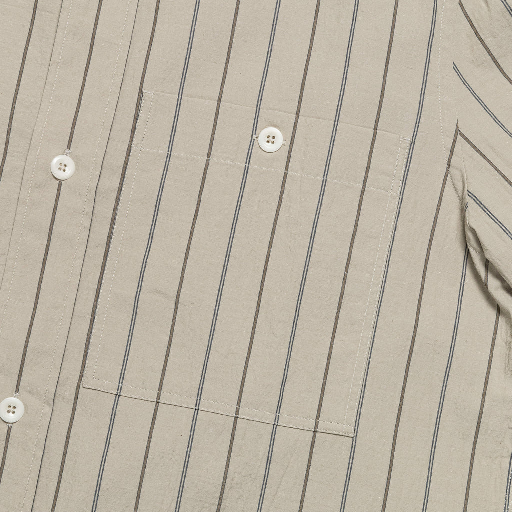 Overall Shirt - Stone/Navy Wide Stripe Cotton Linen