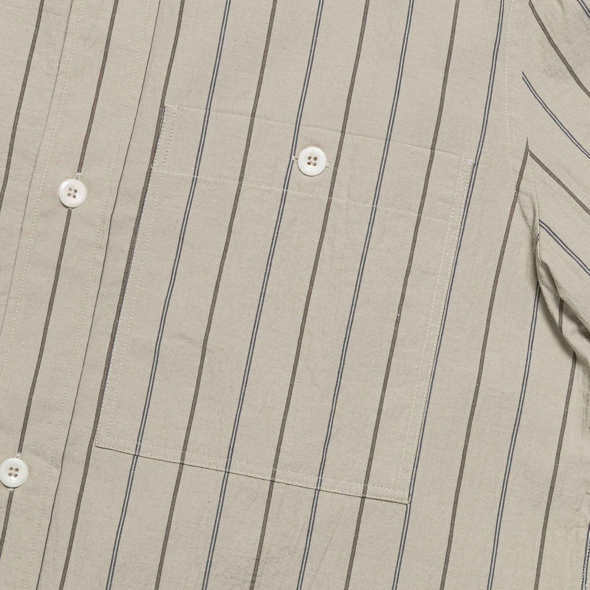 Overall Shirt - Stone/Navy Wide Stripe Cotton Linen