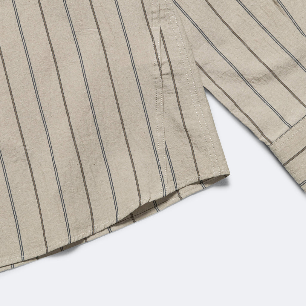 Overall Shirt - Stone/Navy Wide Stripe Cotton Linen