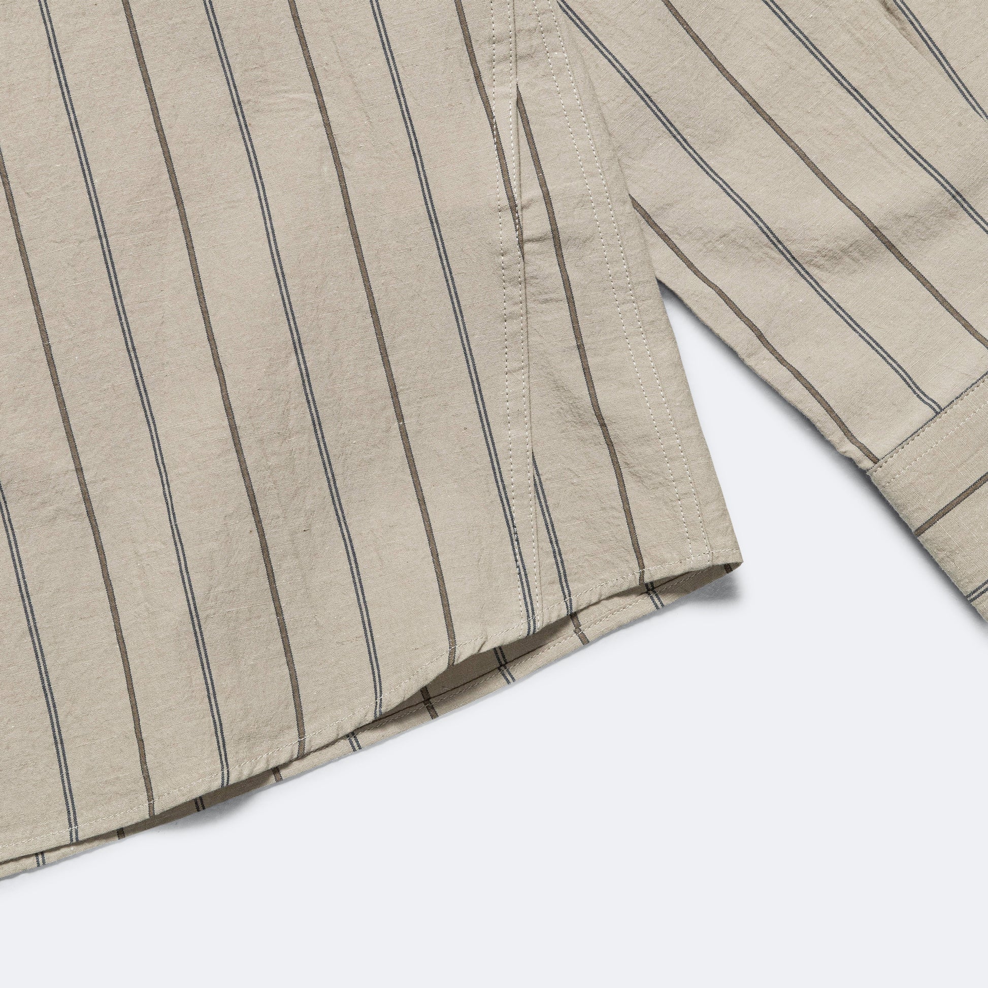 Overall Shirt - Stone/Navy Wide Stripe Cotton Linen