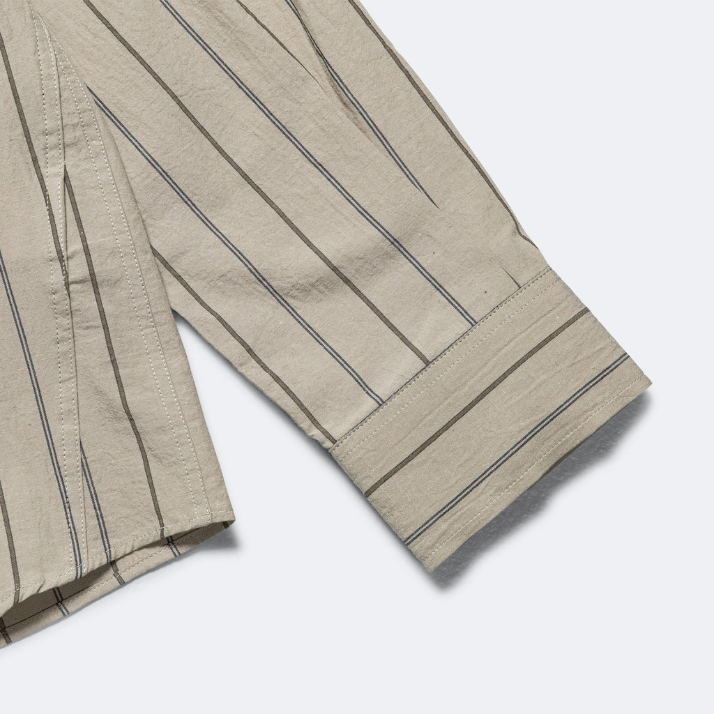Overall Shirt - Stone/Navy Wide Stripe Cotton Linen
