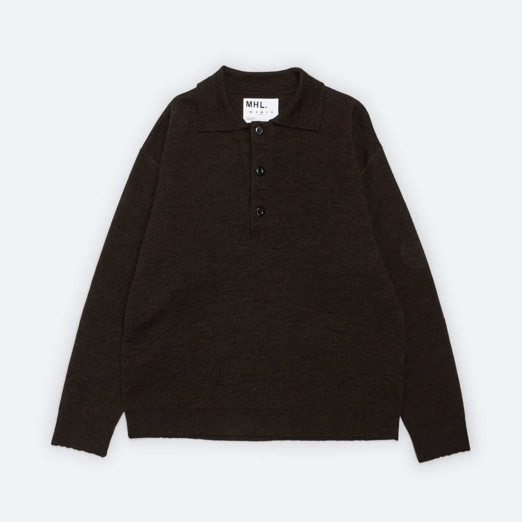 Oversized Knitted Polo - Ebony Dry Wool