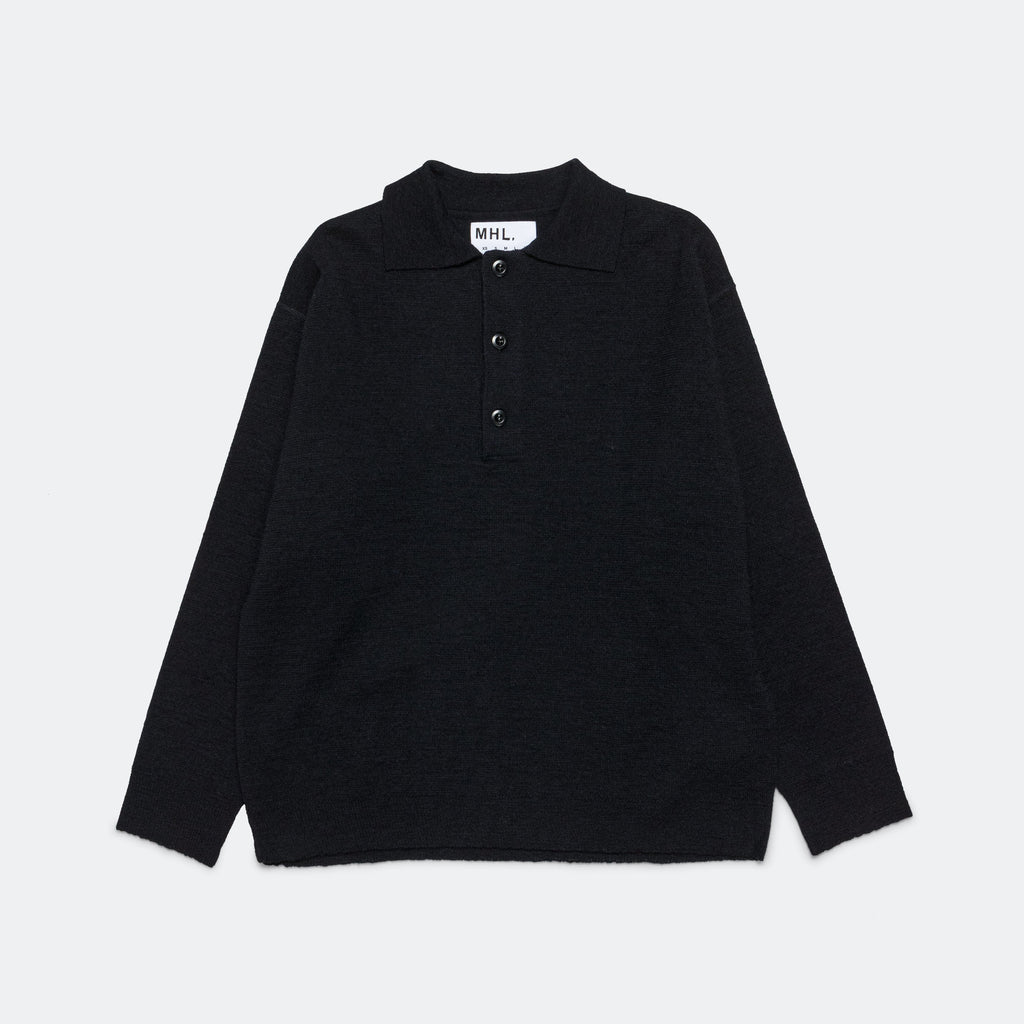 Oversized Knitted Polo - Ink Dry Wool