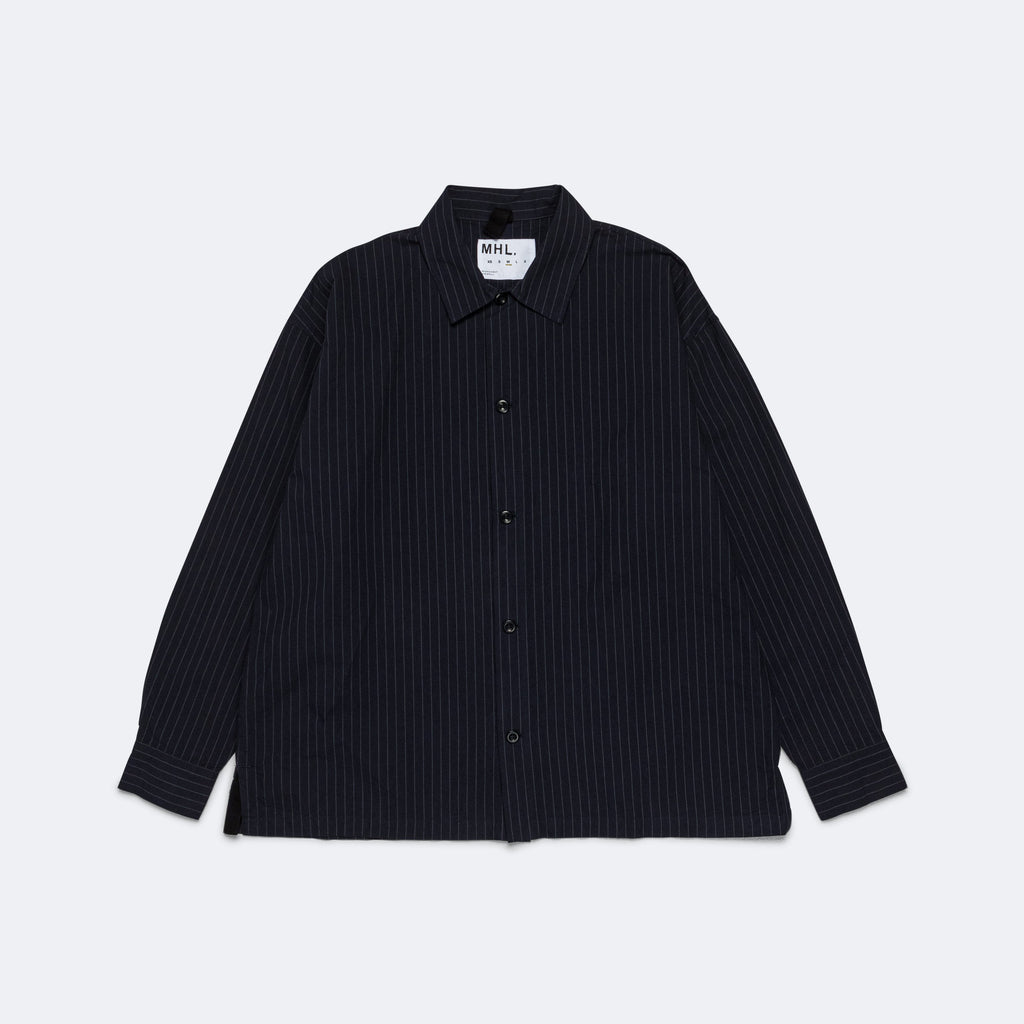 Simple Shirt -  Navy/Grey Thin Stripe Cotton
