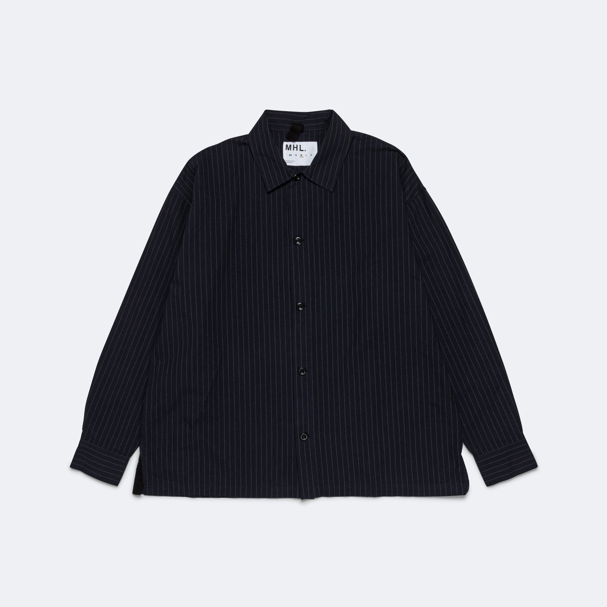Simple Shirt -  Navy/Grey Thin Stripe Cotton