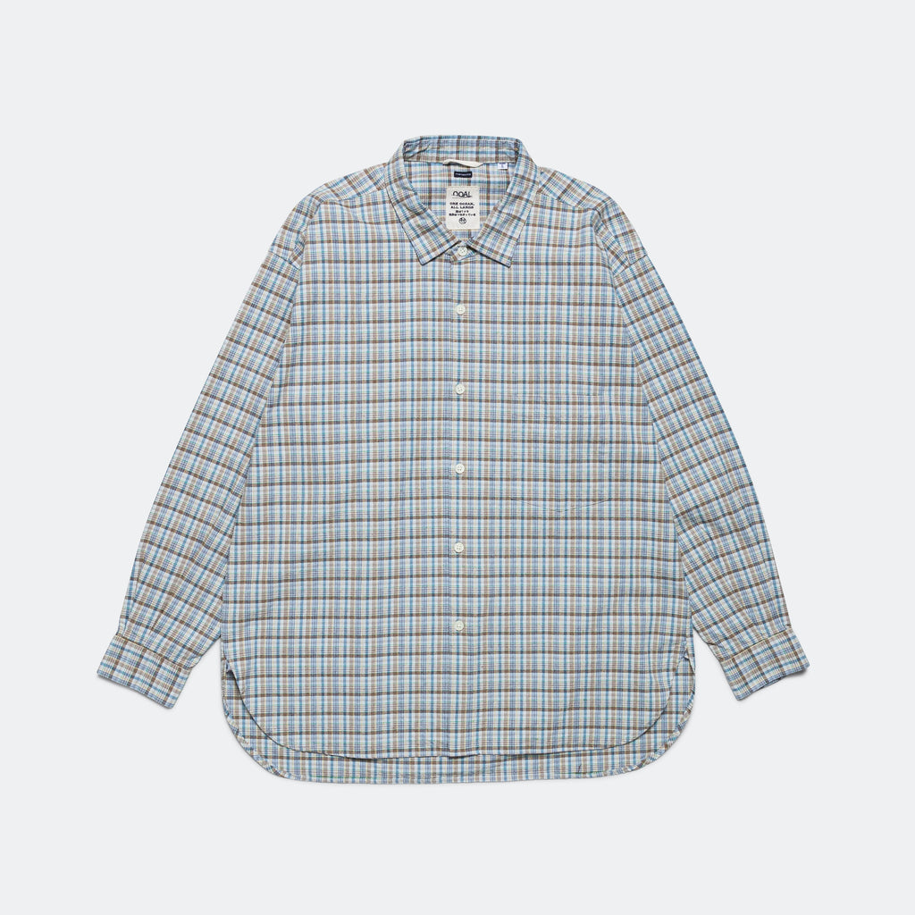 Cotton Silk Euro Check Shirt - Sax