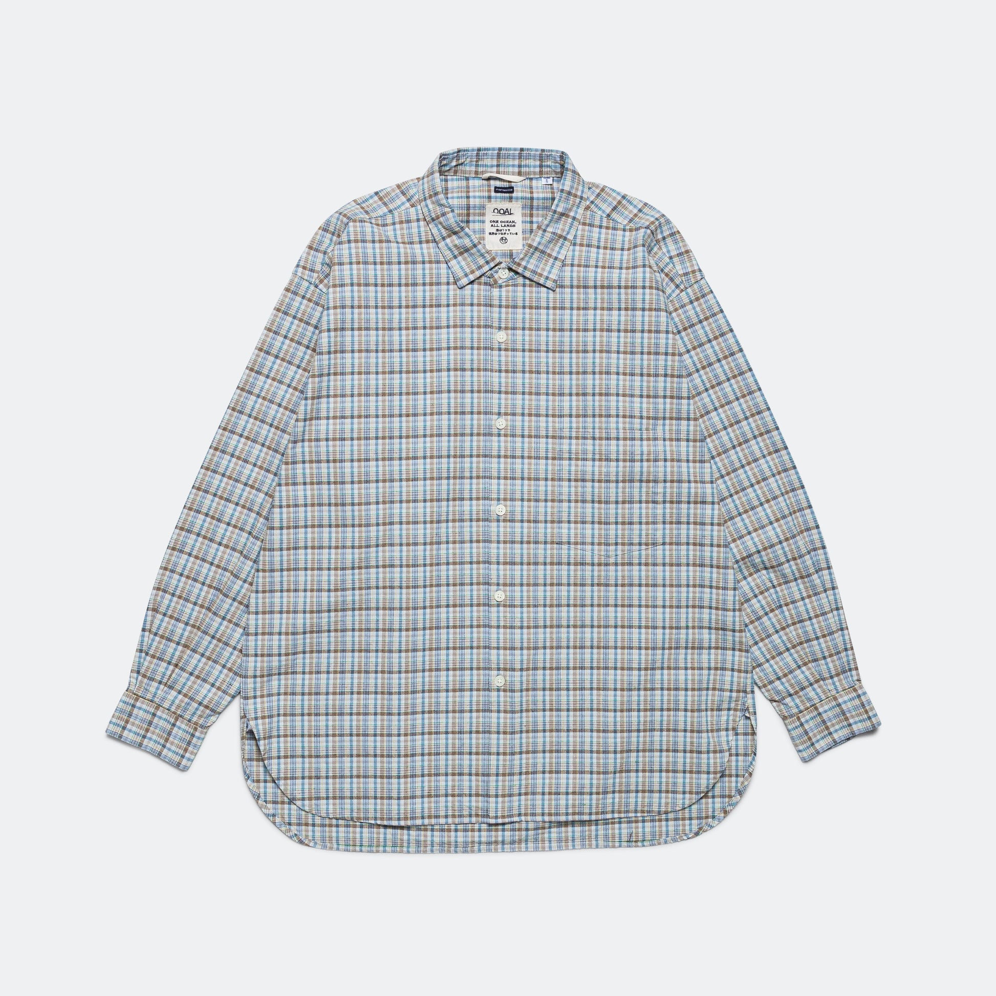 Cotton Silk Euro Check Shirt - Sax