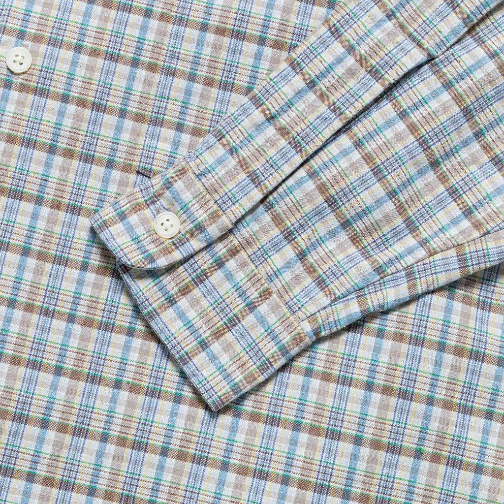 Cotton Silk Euro Check Shirt - Sax