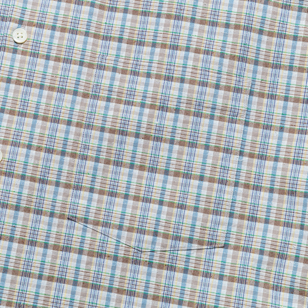 Cotton Silk Euro Check Shirt - Sax