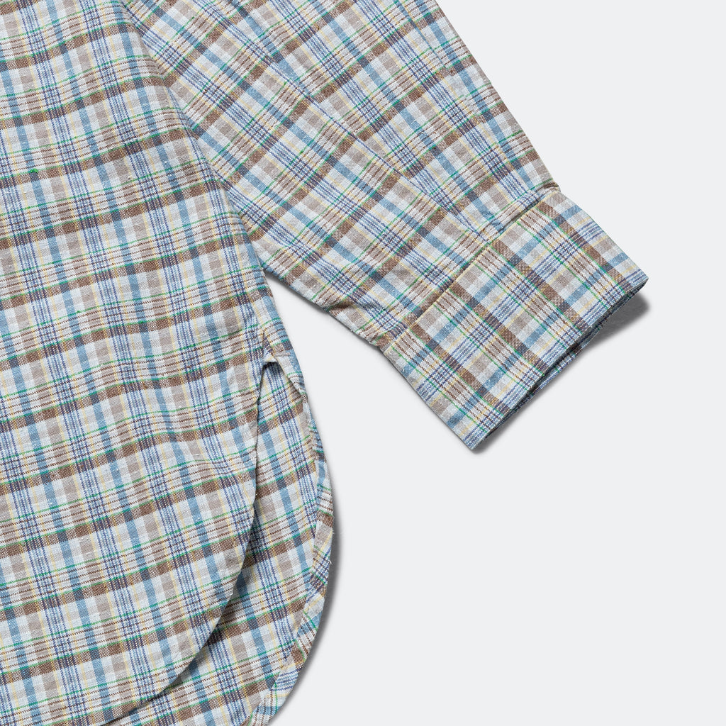 Cotton Silk Euro Check Shirt - Sax