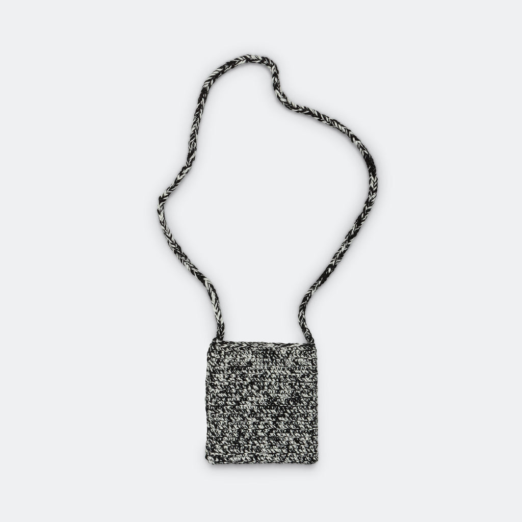 Hand Crochet Neck Pouch - Black/Ecru