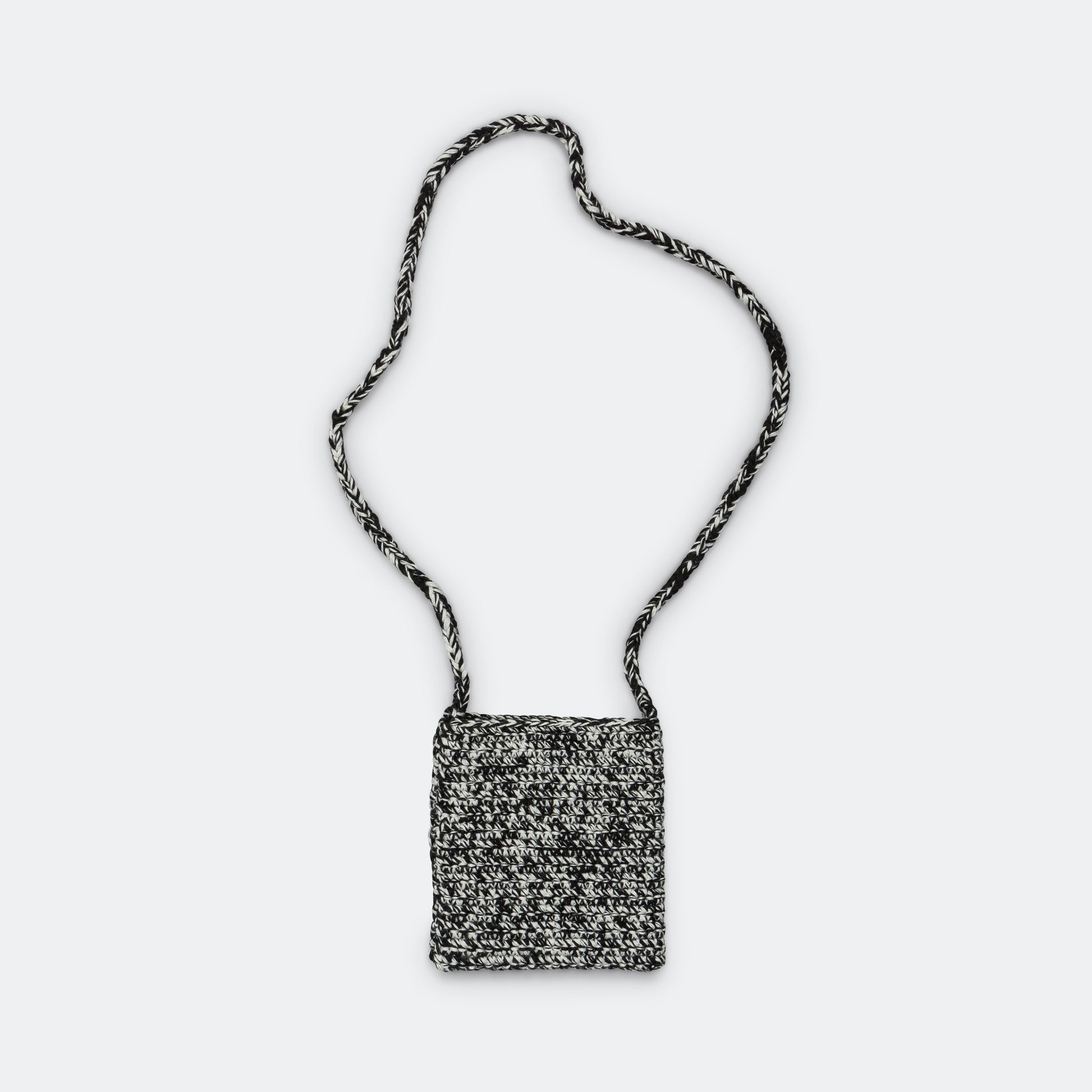 Hand Crochet Neck Pouch - Black/Ecru
