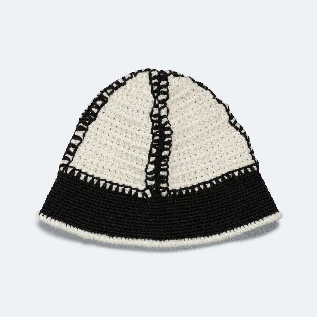 Hand Crochet Bucket Hat - Black/Ecru