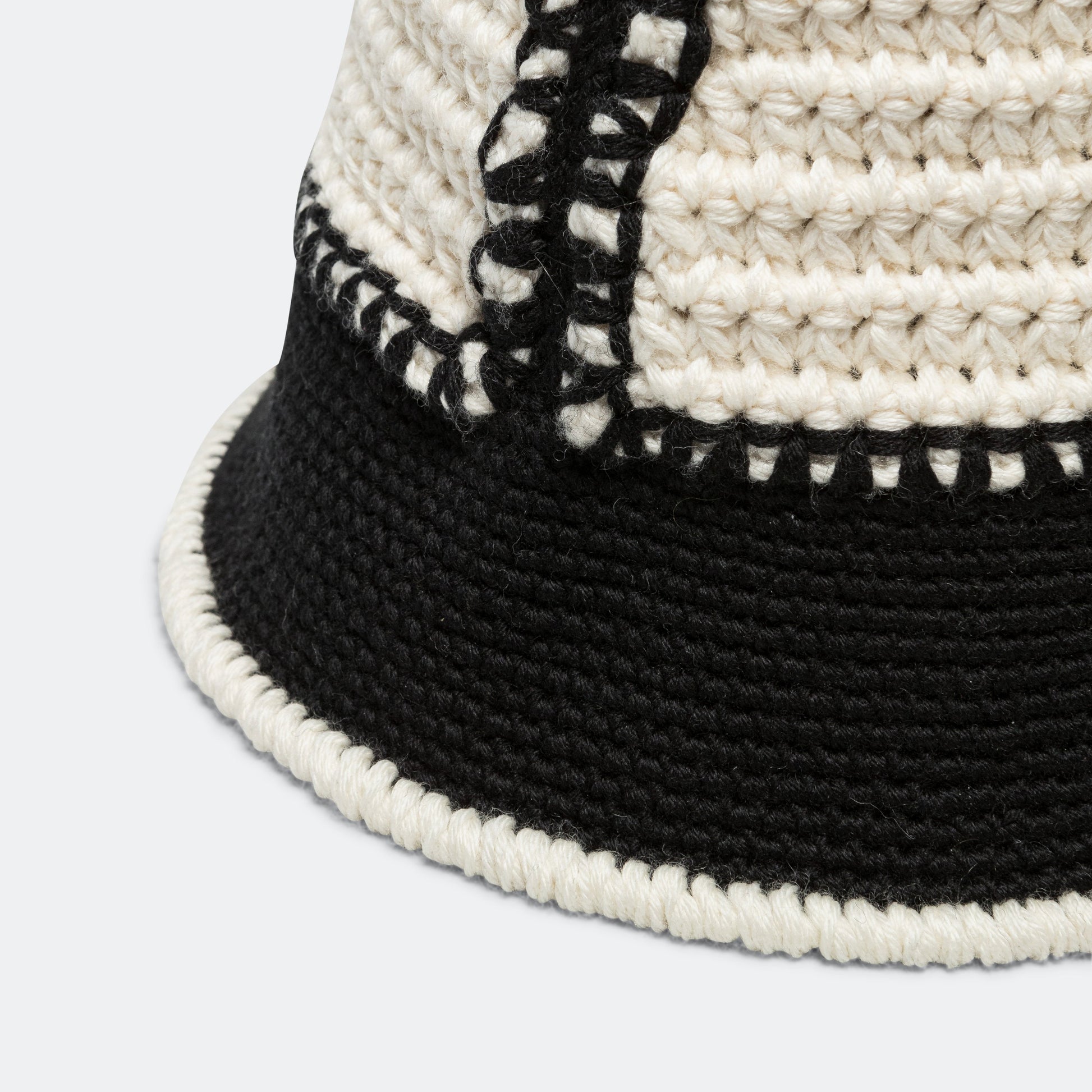 Hand Crochet Bucket Hat - Black/Ecru