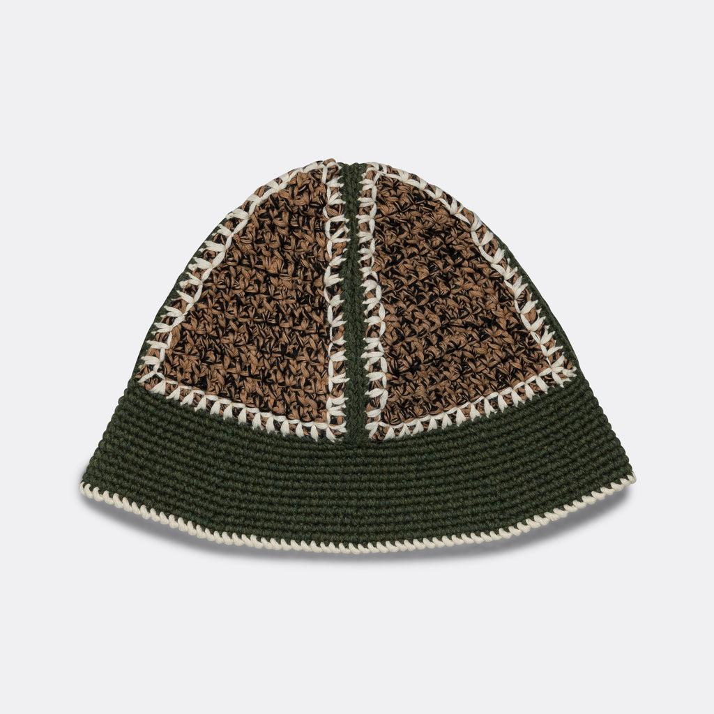 Hand Crochet Bucket Hat - Black/Olive/Sand