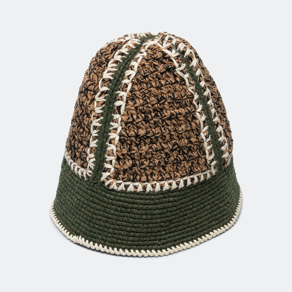 Hand Crochet Bucket Hat - Black/Olive/Sand