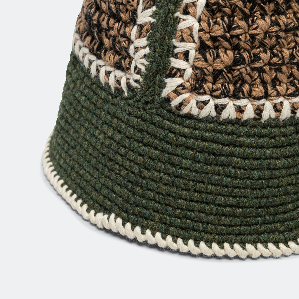 Hand Crochet Bucket Hat - Black/Olive/Sand