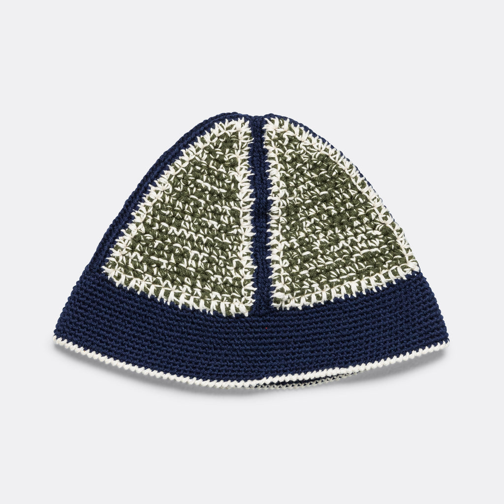 Hand Crochet Bucket Hat - Navy/Ecru