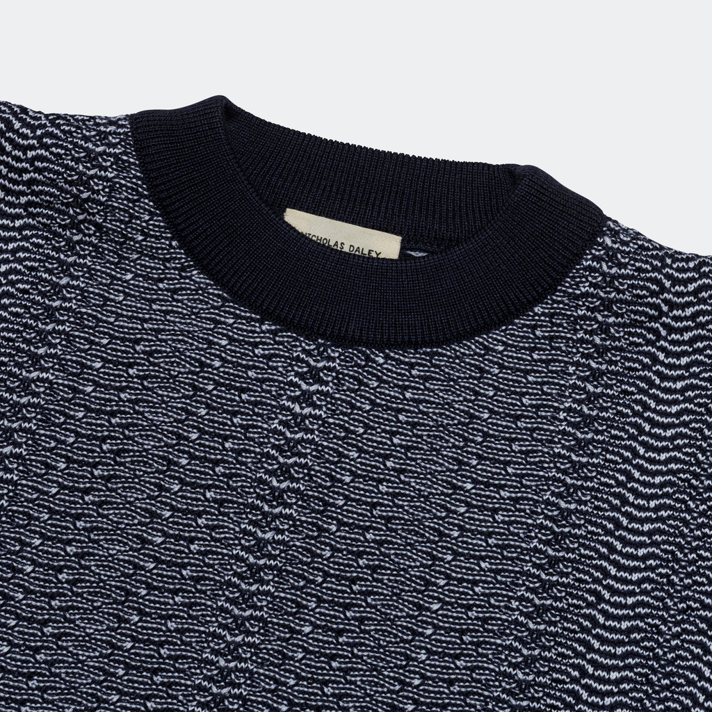 Wave Knitted Crewneck - Navy/Ecru