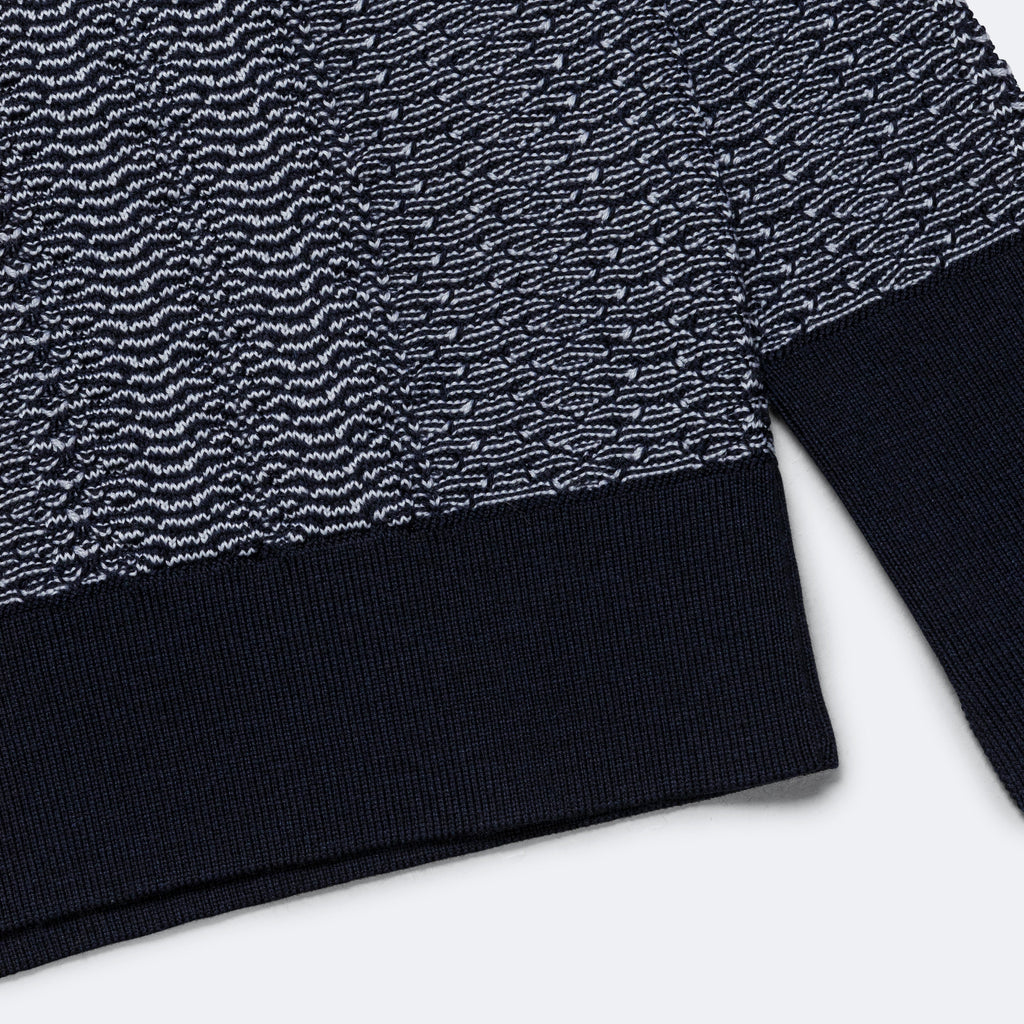 Wave Knitted Crewneck - Navy/Ecru