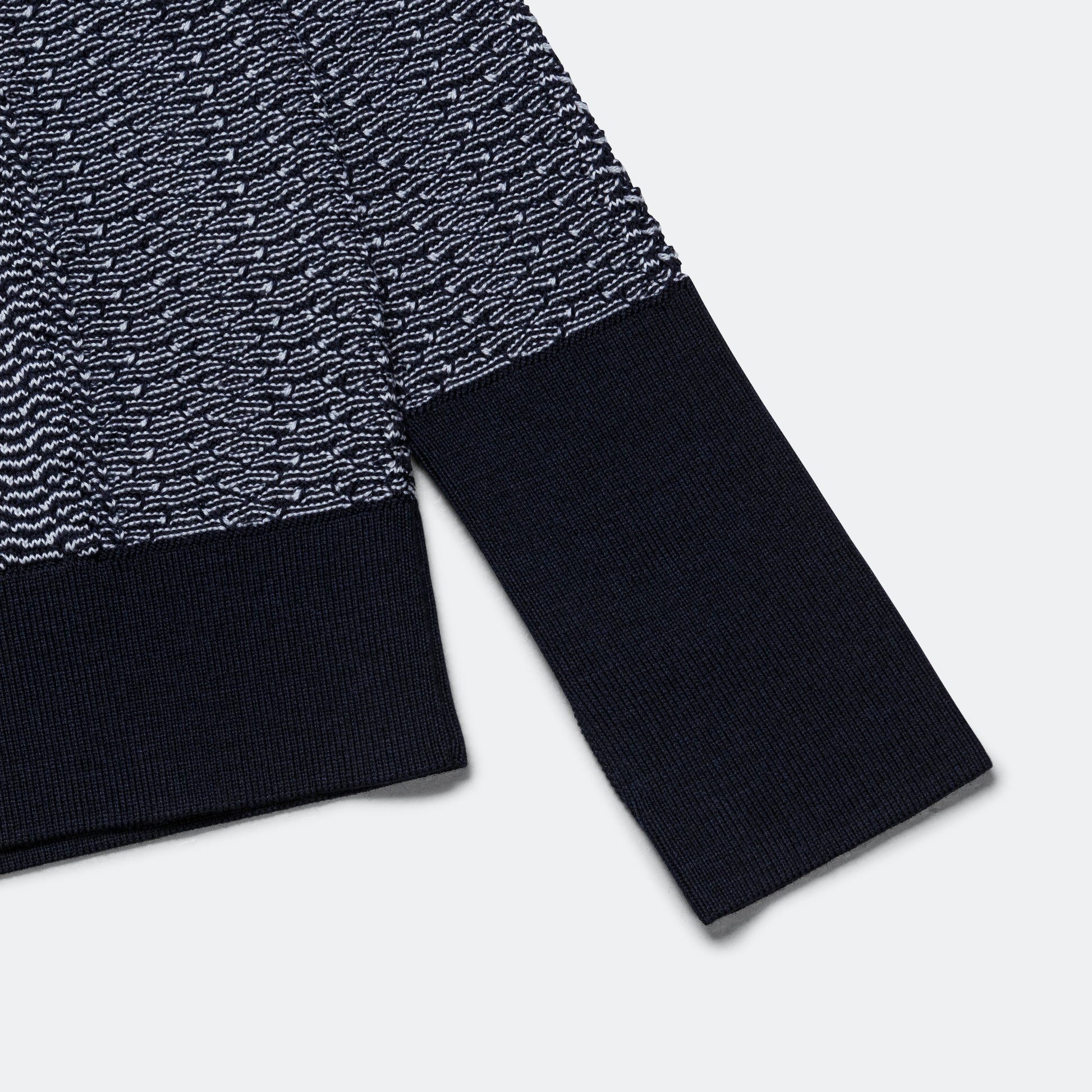 Wave Knitted Crewneck - Navy/Ecru
