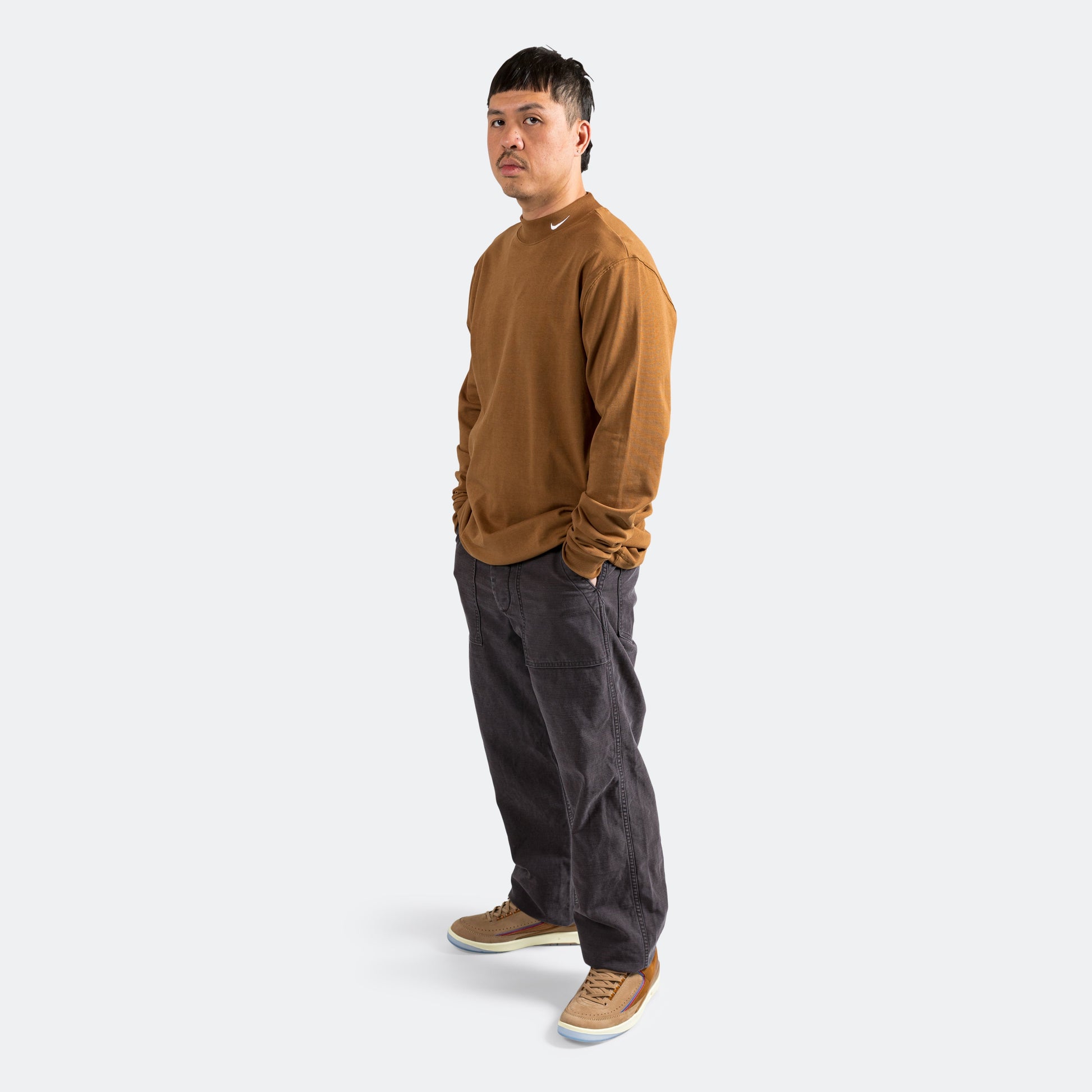 Nike Life Mock Neck LS Shirt - Ale Brown/White