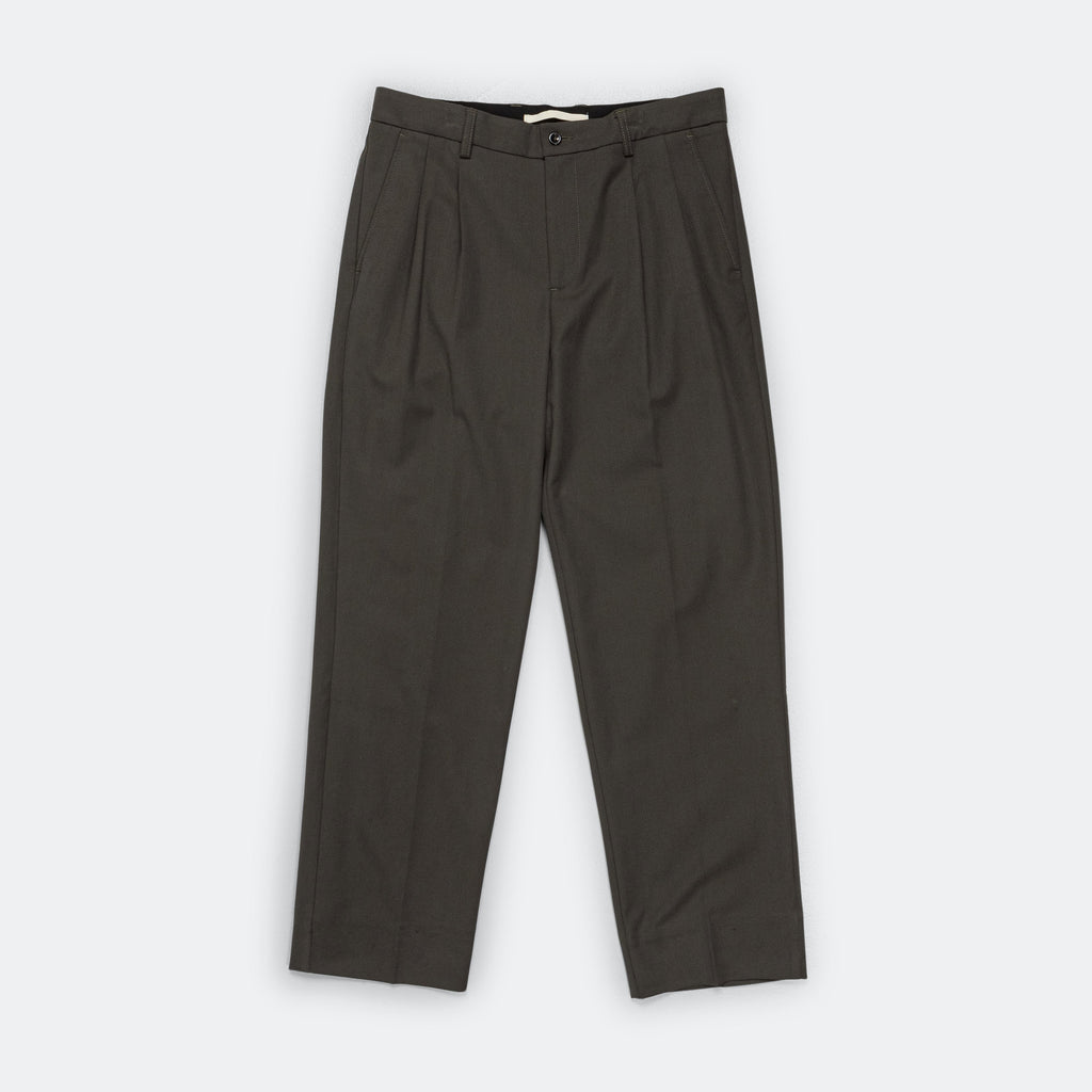 Benn Cotton Wool Twill Pleated Trouser - Beech Green