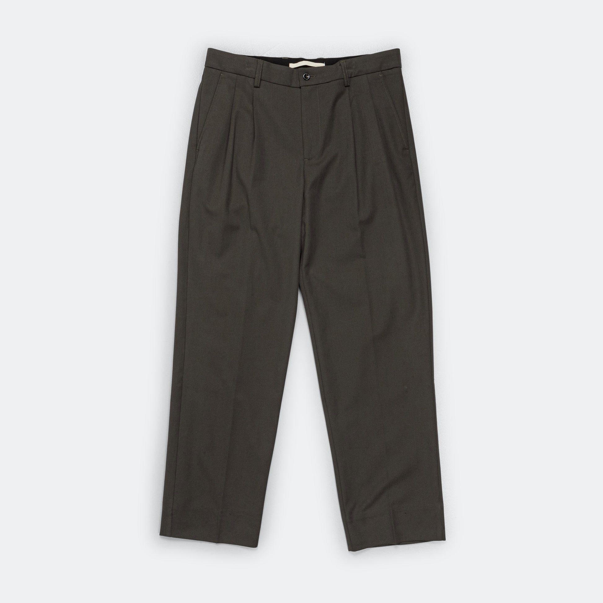Benn Cotton Wool Twill Pleated Trouser - Beech Green