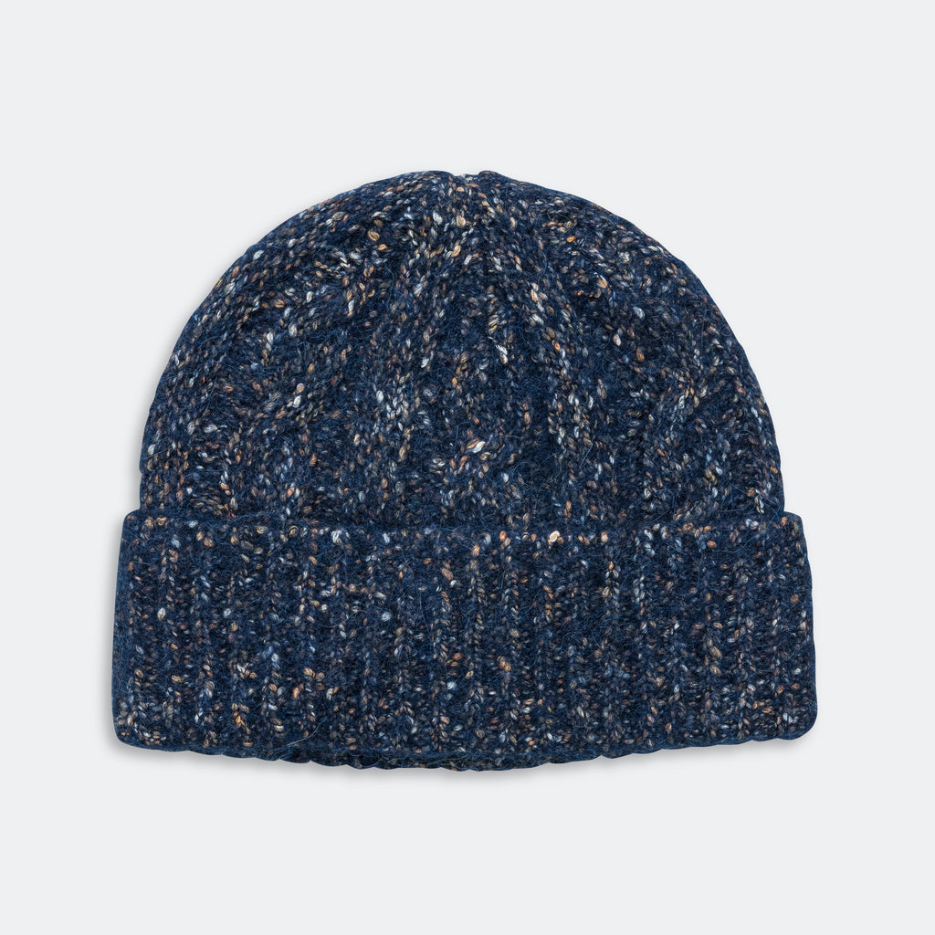 Cotton Alpaca Cable Beanie - Dark Navy