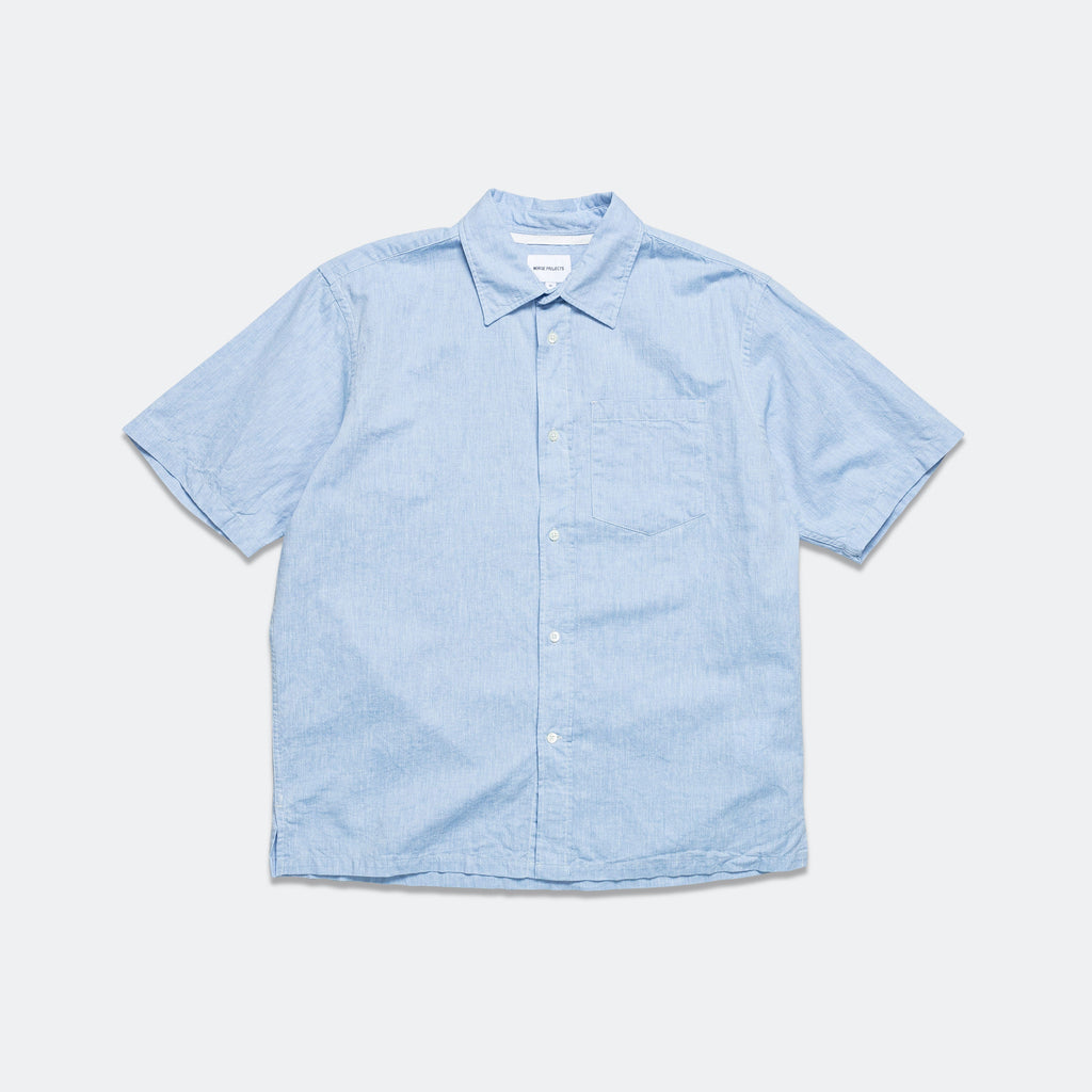 Ivan Relaxed Cotton Linen SS Shirt - Pale Blue