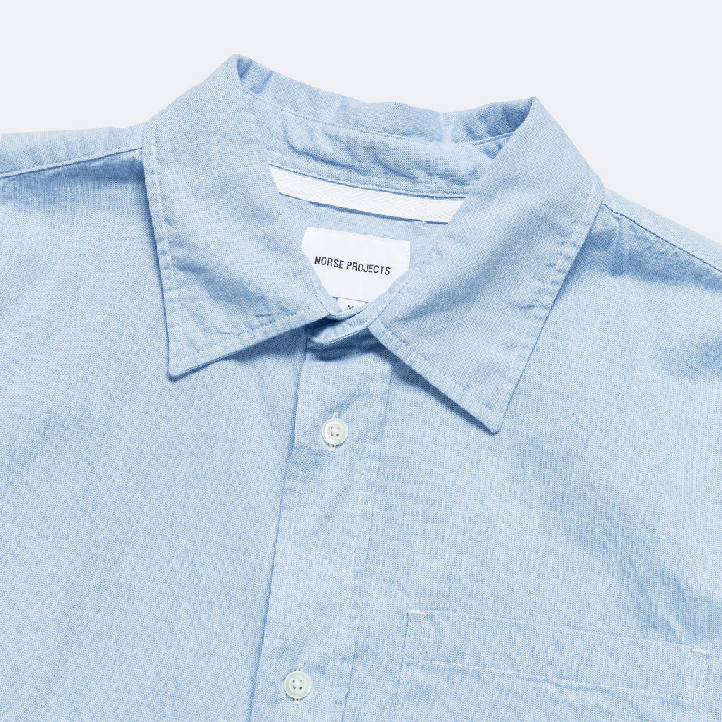 Ivan Relaxed Cotton Linen SS Shirt - Pale Blue