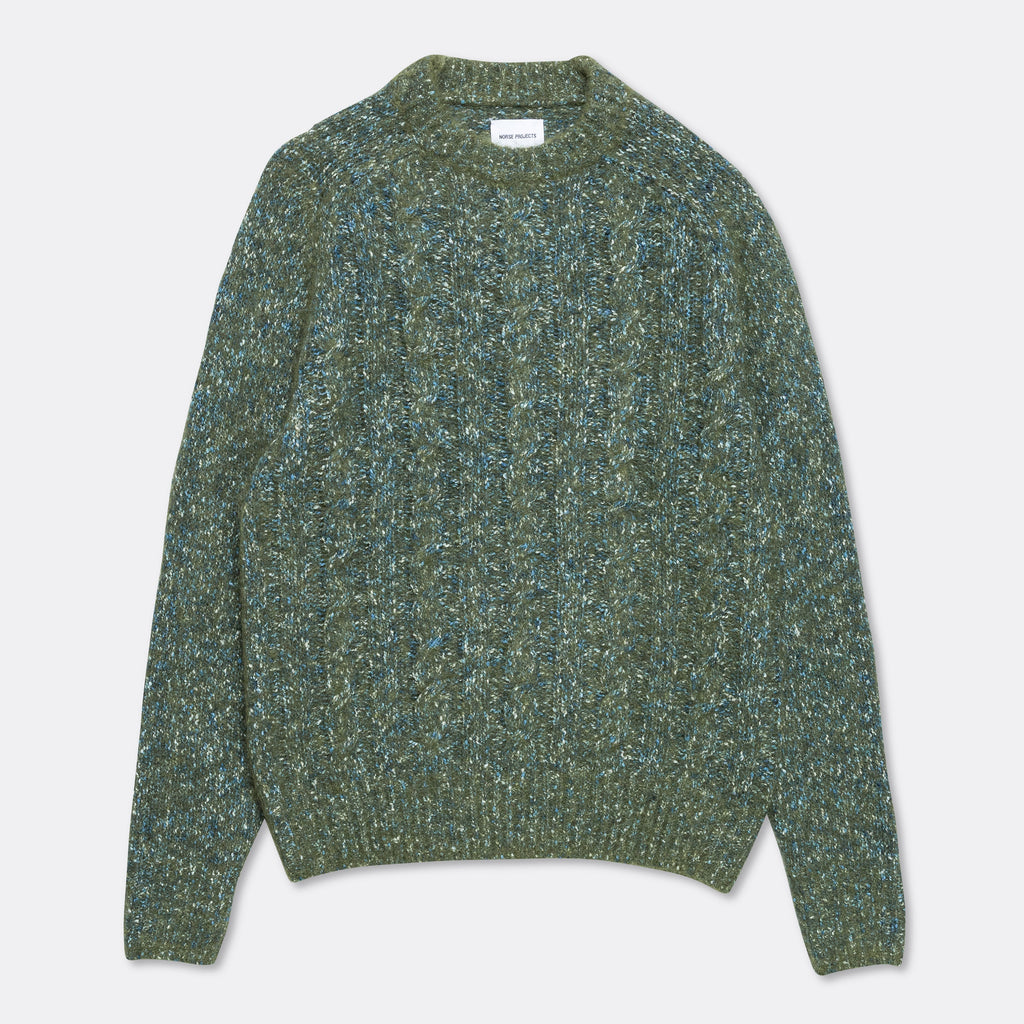 Ivar Cotton Alpaca Cable Sweater - Spruce Green