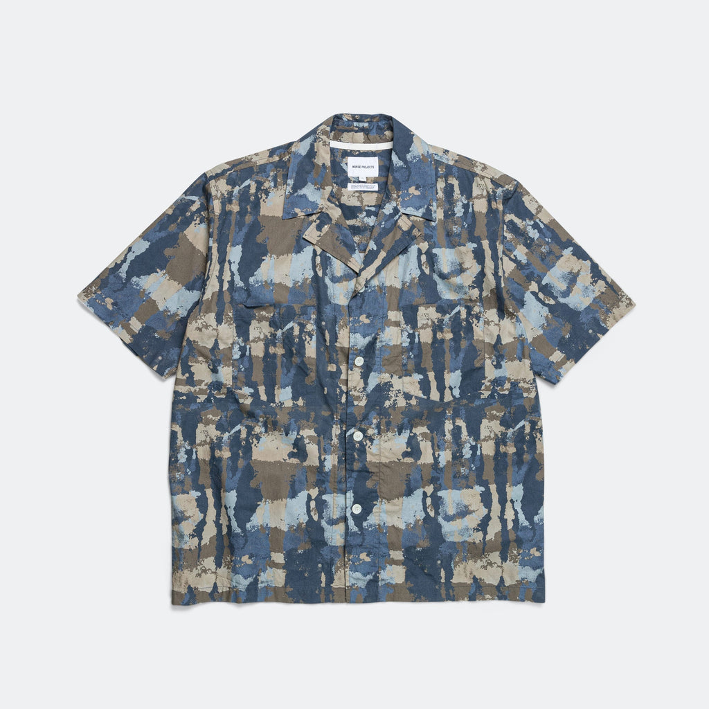 Mads Relaxed Print SS Shirt - Steel Blue