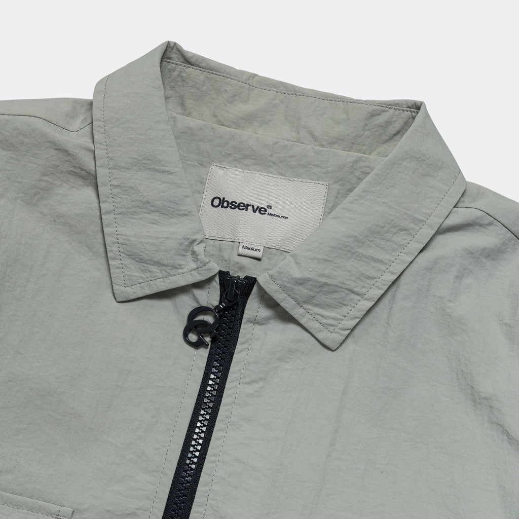 Nylon Crinkle Zip-Up Jacket - Grey