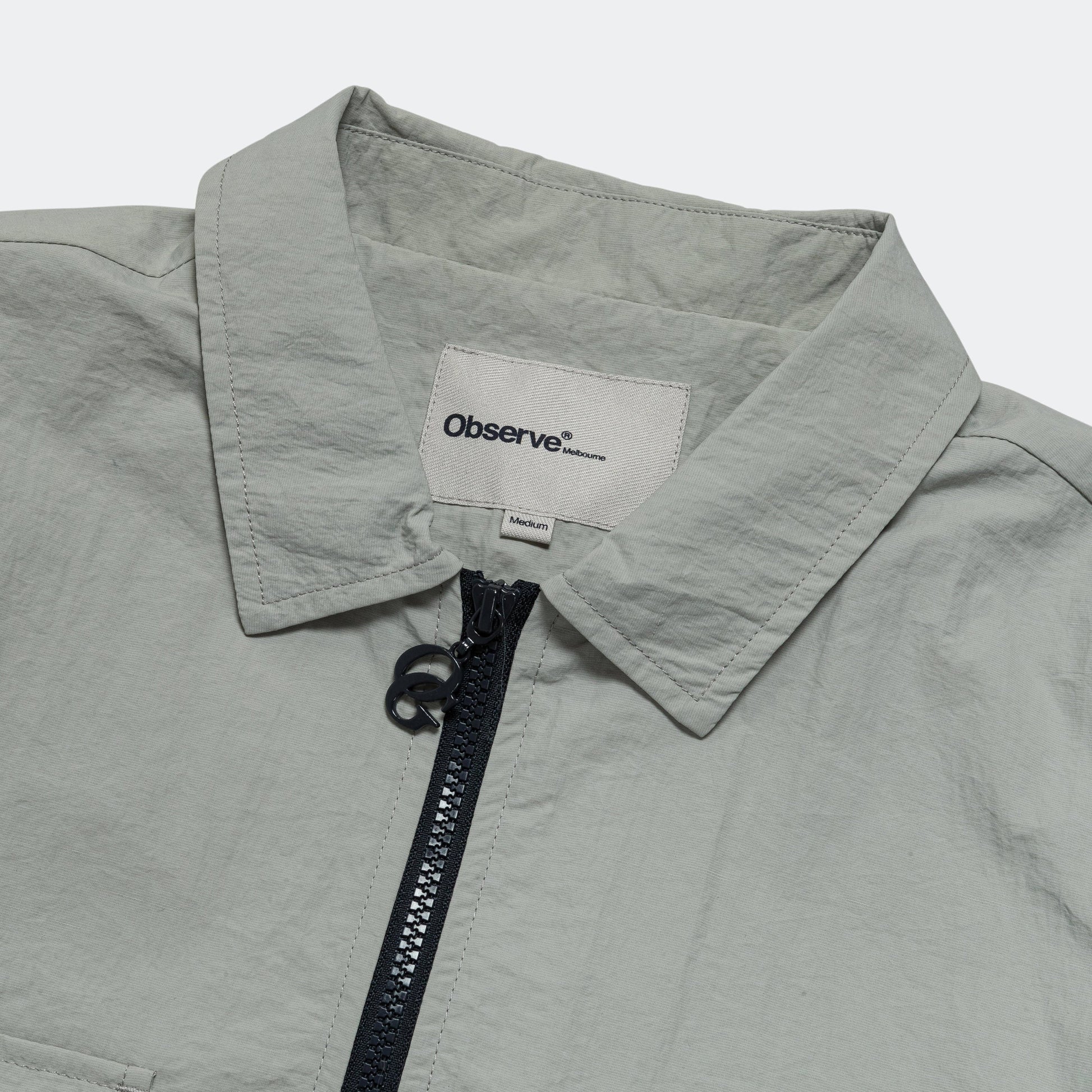 Nylon Crinkle Zip-Up Jacket - Grey