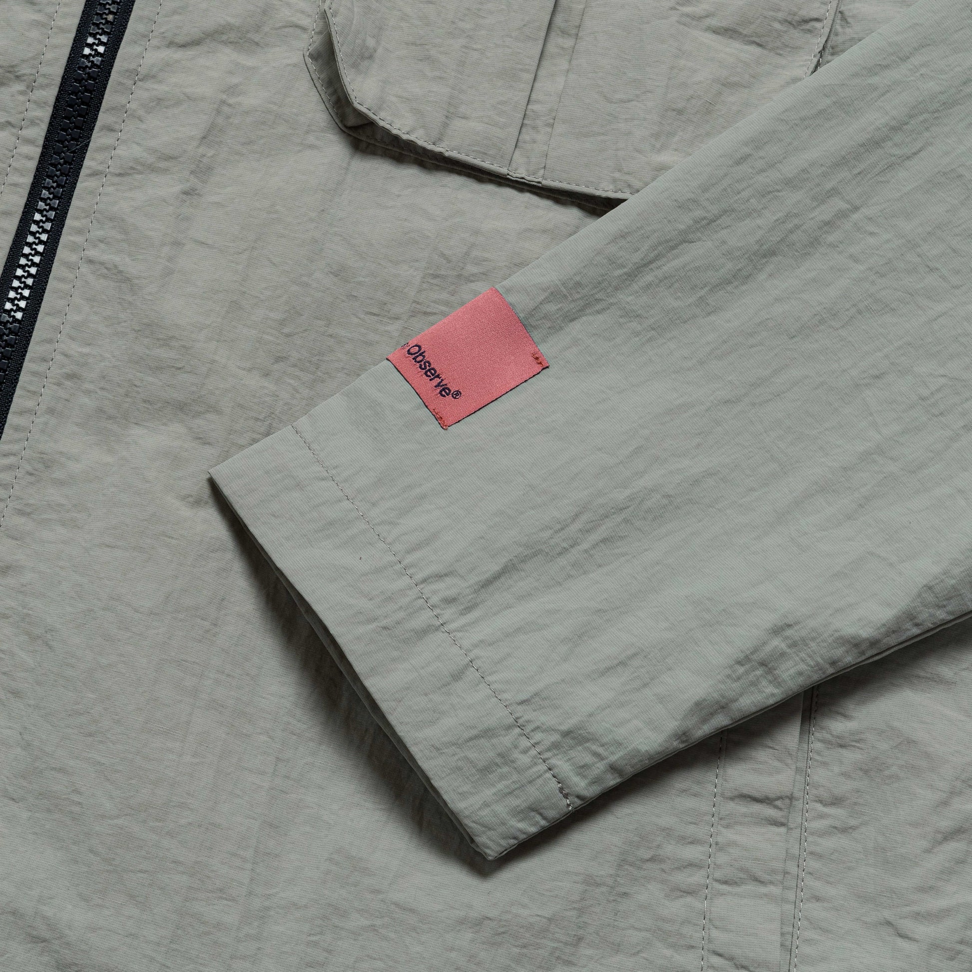 Nylon Crinkle Zip-Up Jacket - Grey