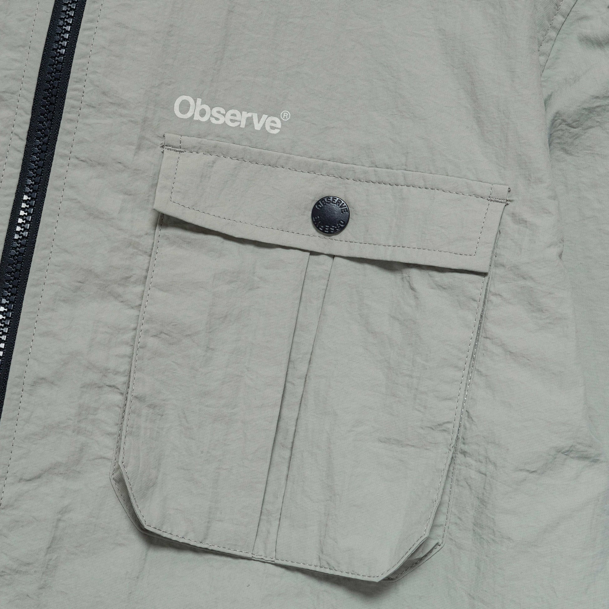 Nylon Crinkle Zip-Up Jacket - Grey