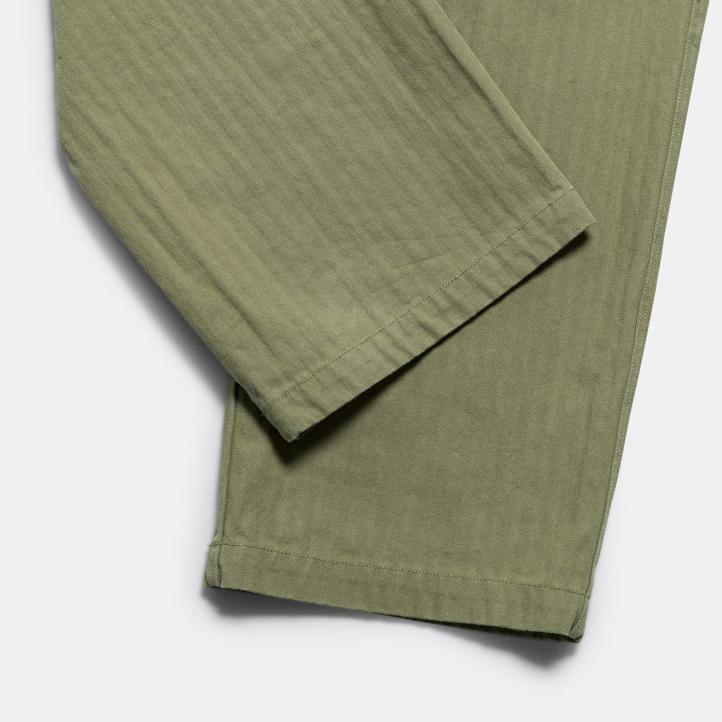 Pleated Herringbone Trouser - Olive