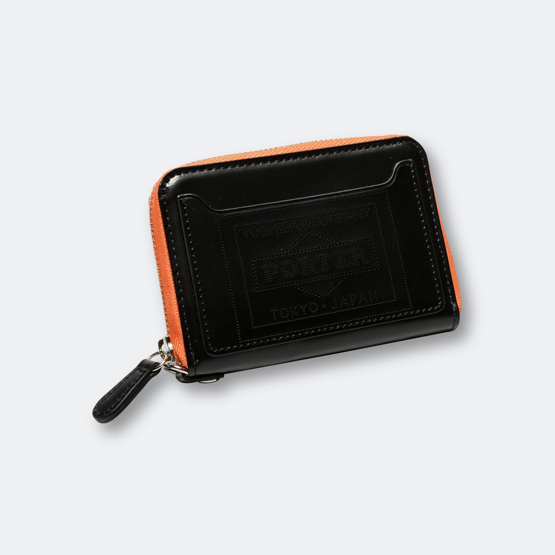 PS Leather Wallet Zip Key Case (Glass Leather) - Black/Orange