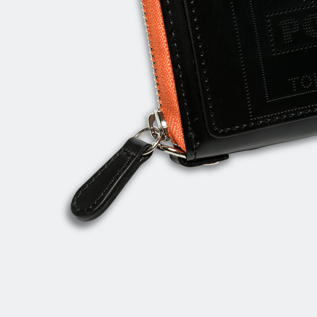PS Leather Wallet Zip Key Case (Glass Leather) - Black/Orange