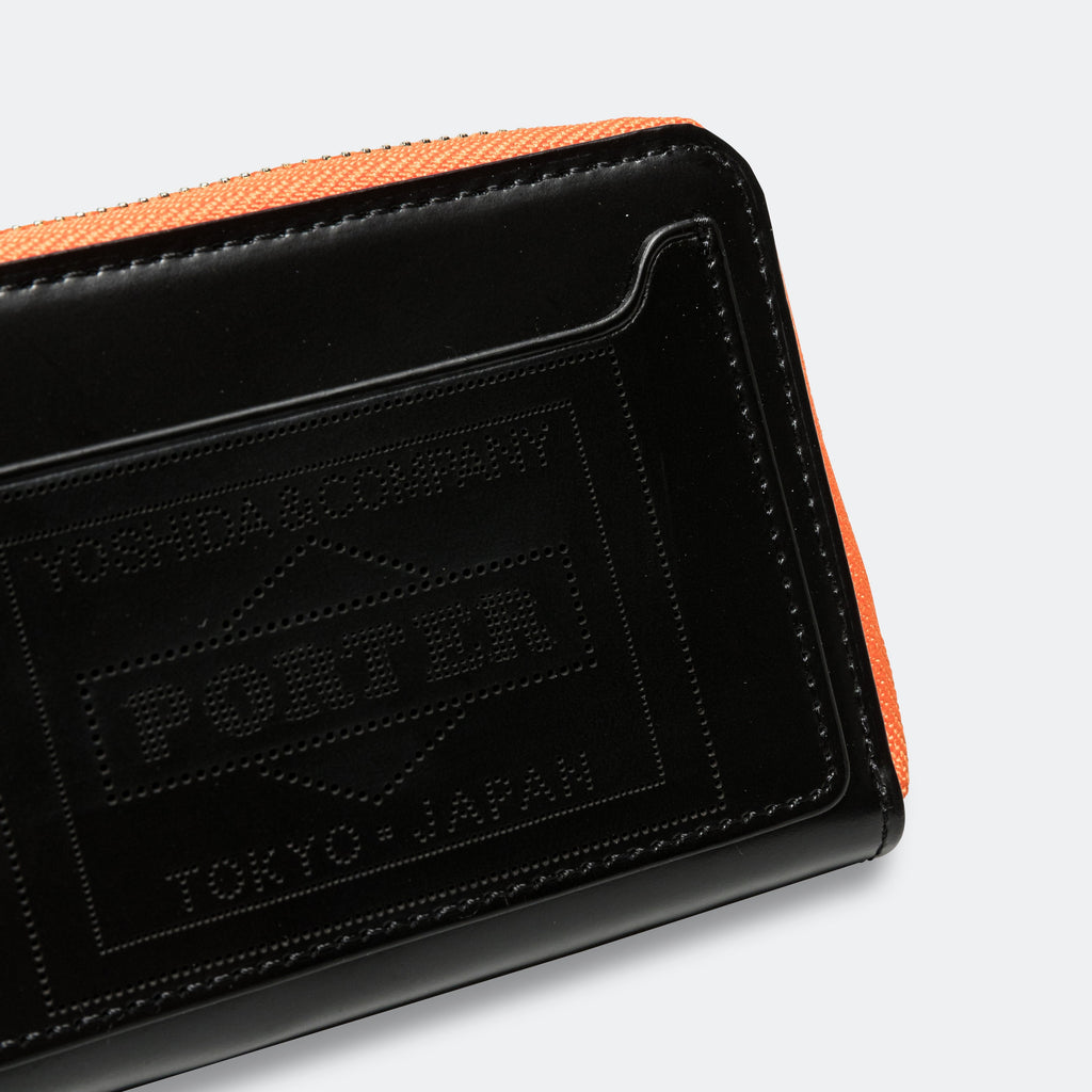 PS Leather Wallet Zip Key Case (Glass Leather) - Black/Orange