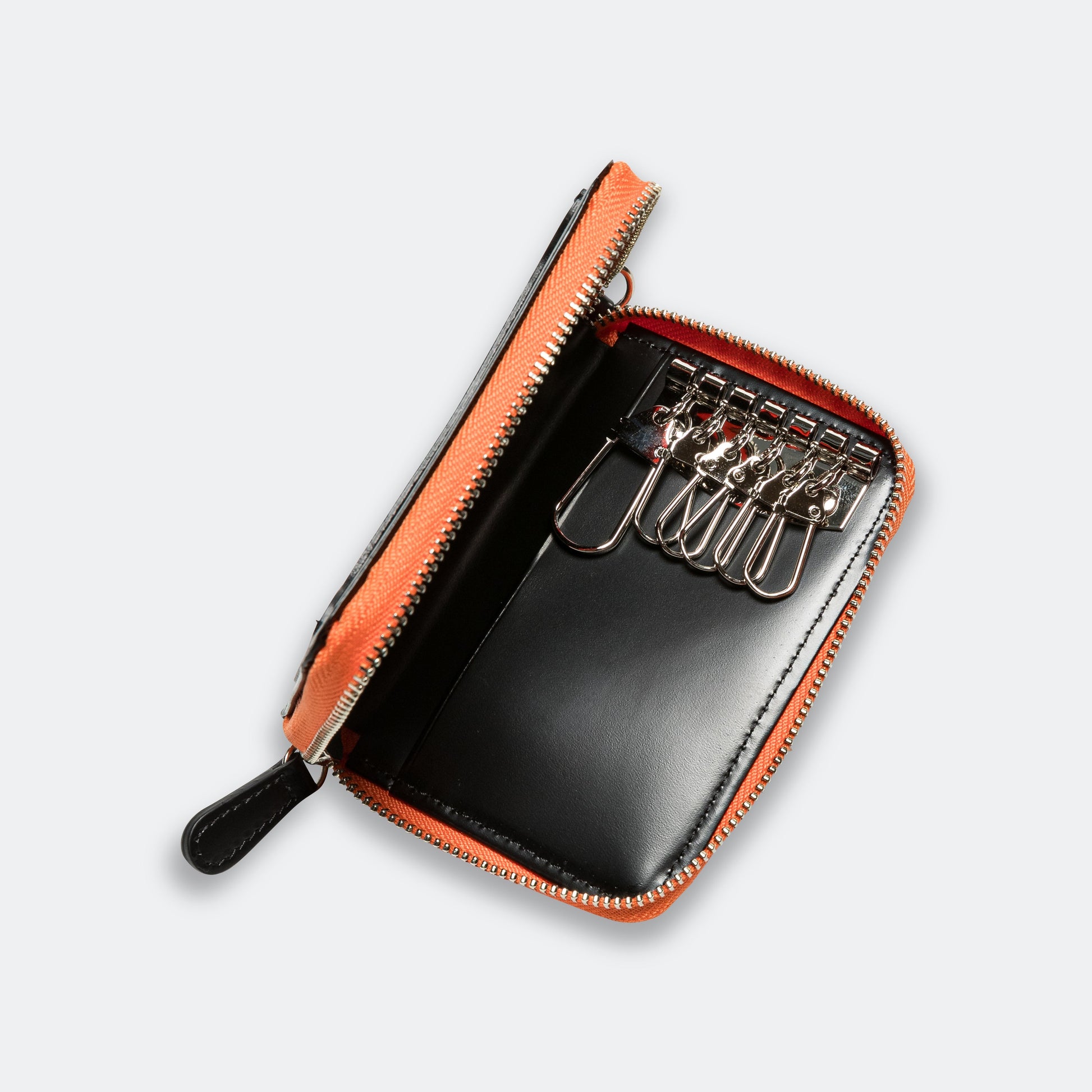 PS Leather Wallet Zip Key Case (Glass Leather) - Black/Orange