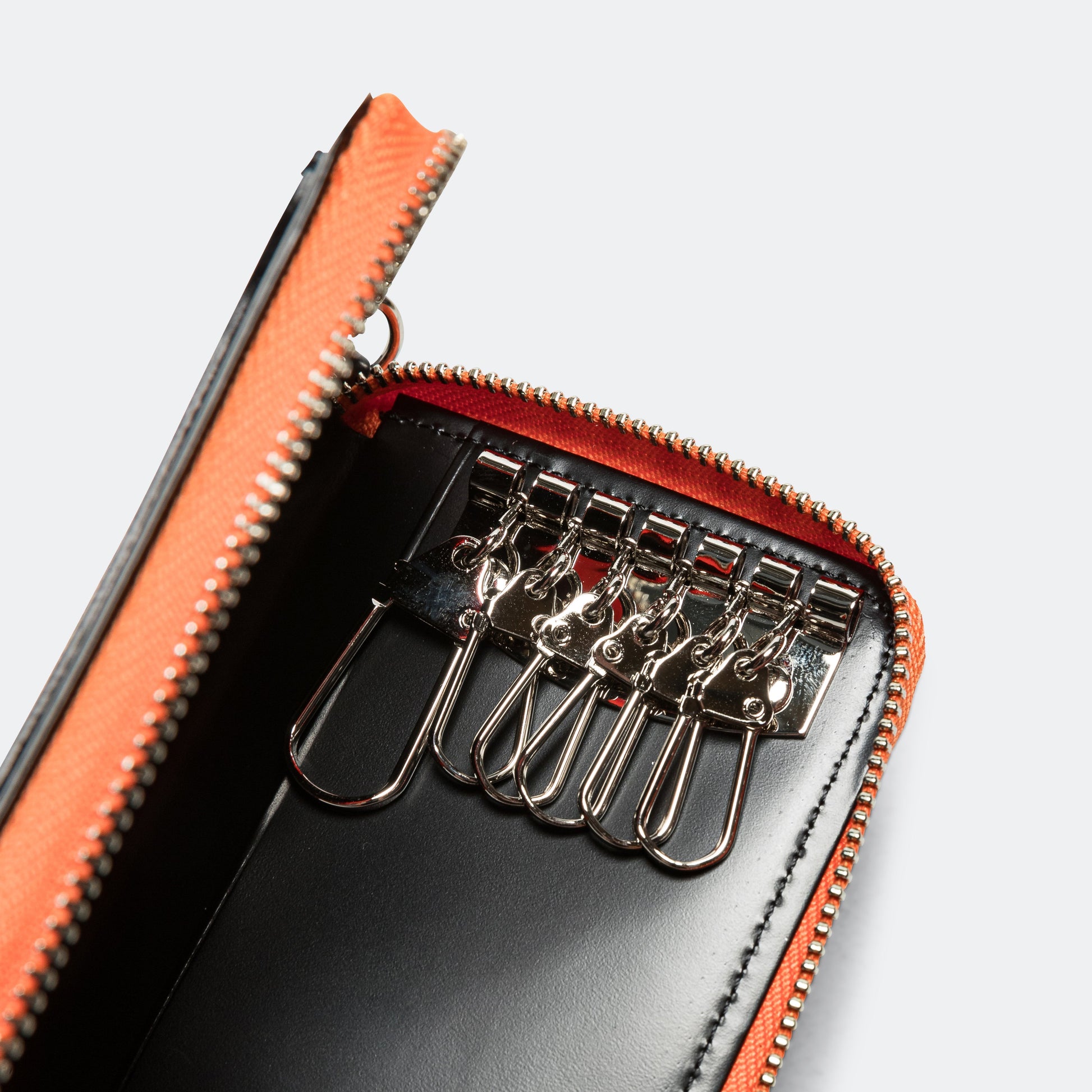 PS Leather Wallet Zip Key Case (Glass Leather) - Black/Orange