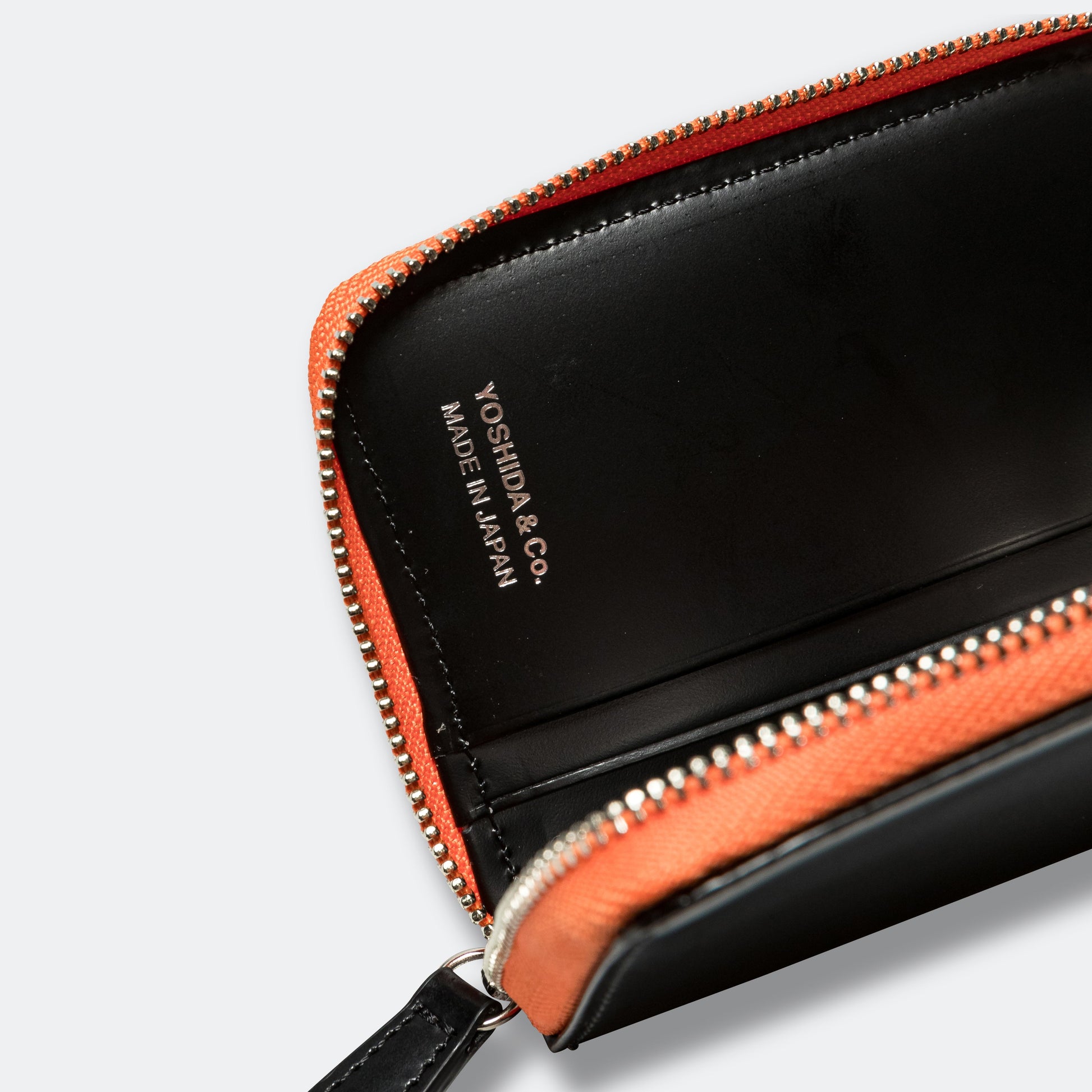 PS Leather Wallet Zip Key Case (Glass Leather) - Black/Orange
