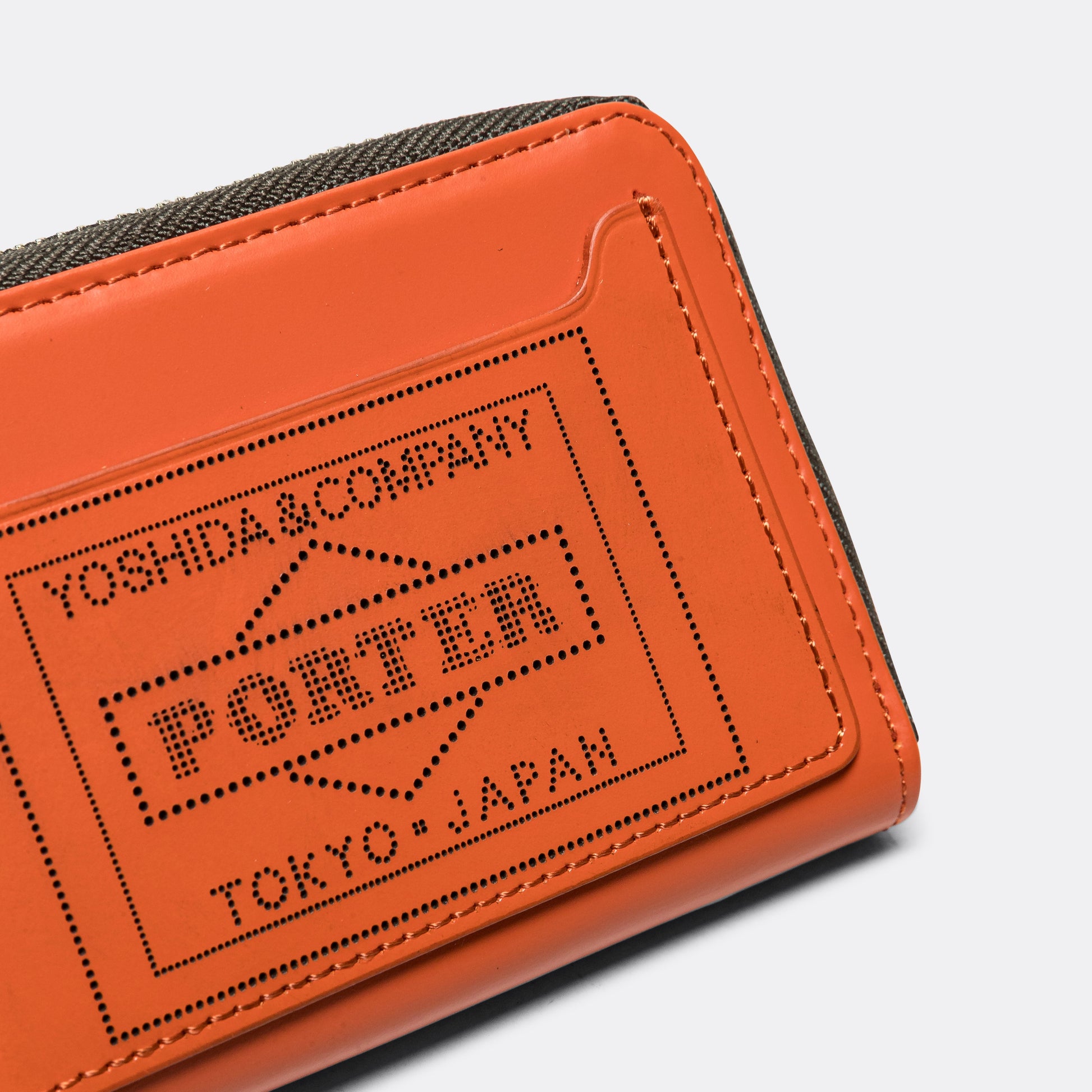 PS Leather Wallet Zip Key Case (Glass Leather) - Orange/Khaki