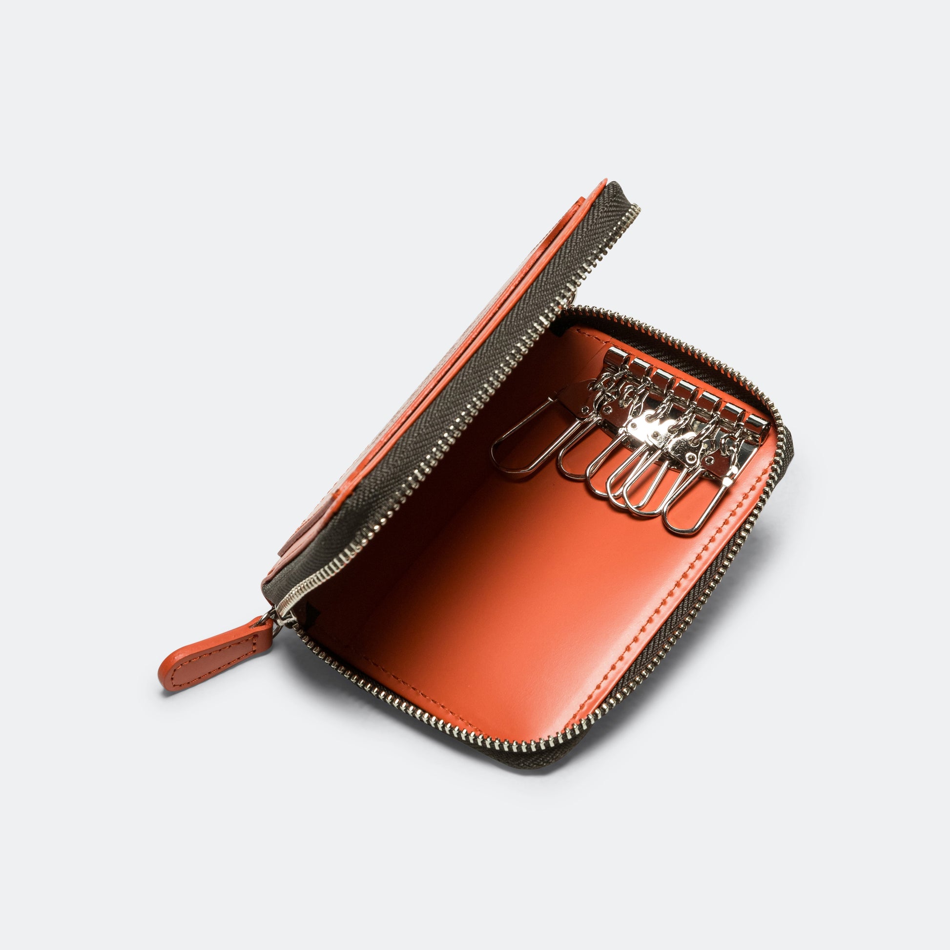 PS Leather Wallet Zip Key Case (Glass Leather) - Orange/Khaki