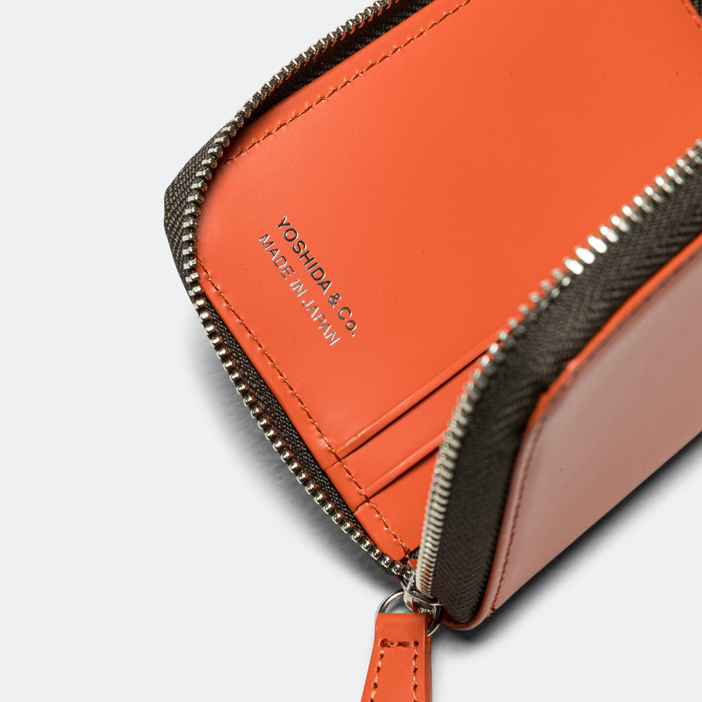 PS Leather Wallet Zip Key Case (Glass Leather) - Orange/Khaki