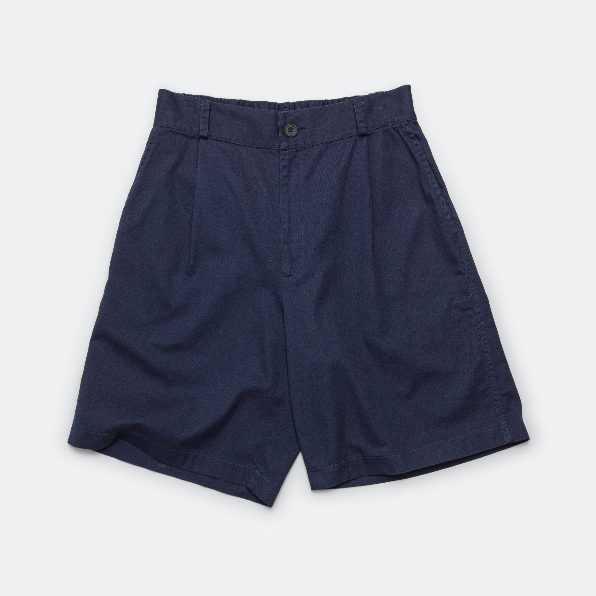 Pleated Wide Shorts - Navy