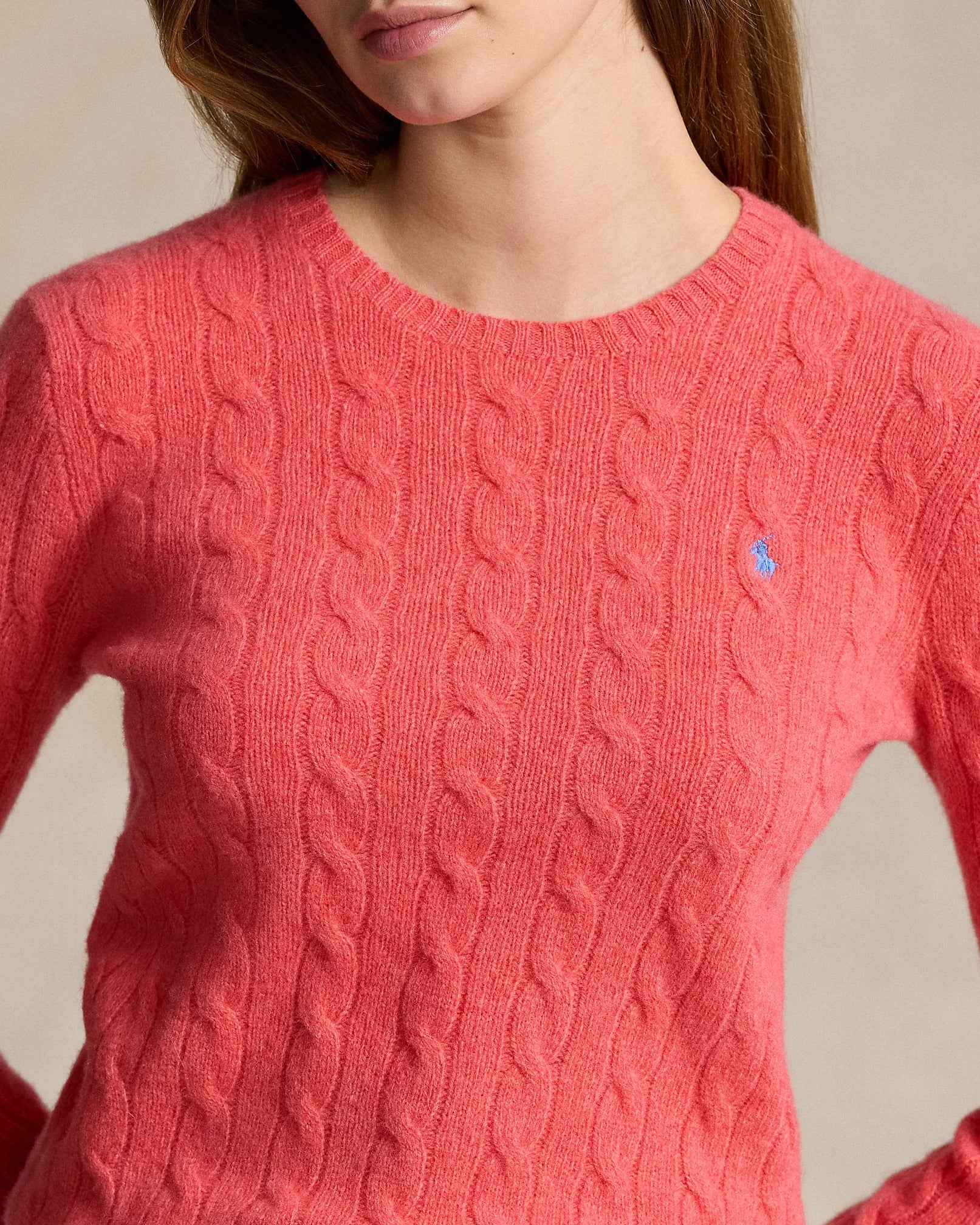 Cable-Knit Wool-Cashmere Sweater - Coral