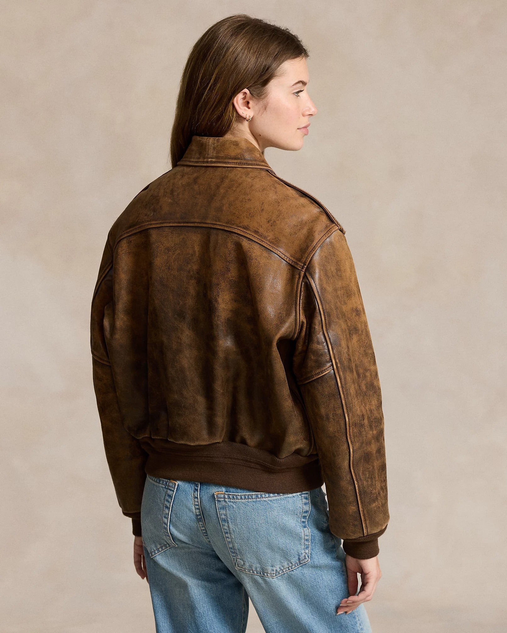 Burnished Leather Bomber Jacket